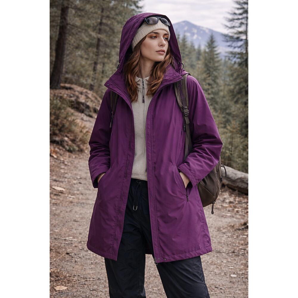 LL Bean Purple Hooded Windbreaker Jacket Women L Long Lightweight Gorpcore